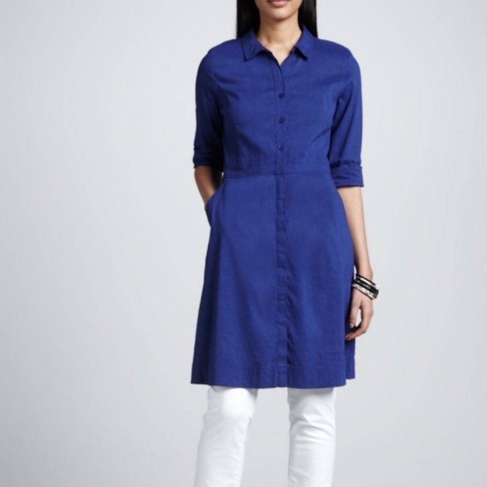 EILEEN FISHER Classic Collar Shirtdress Women's Blue Long Sleeve Size PM
